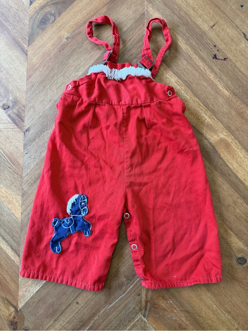 Vintage Toddler Baby Overalls Handmade Red Horse Patch 60s